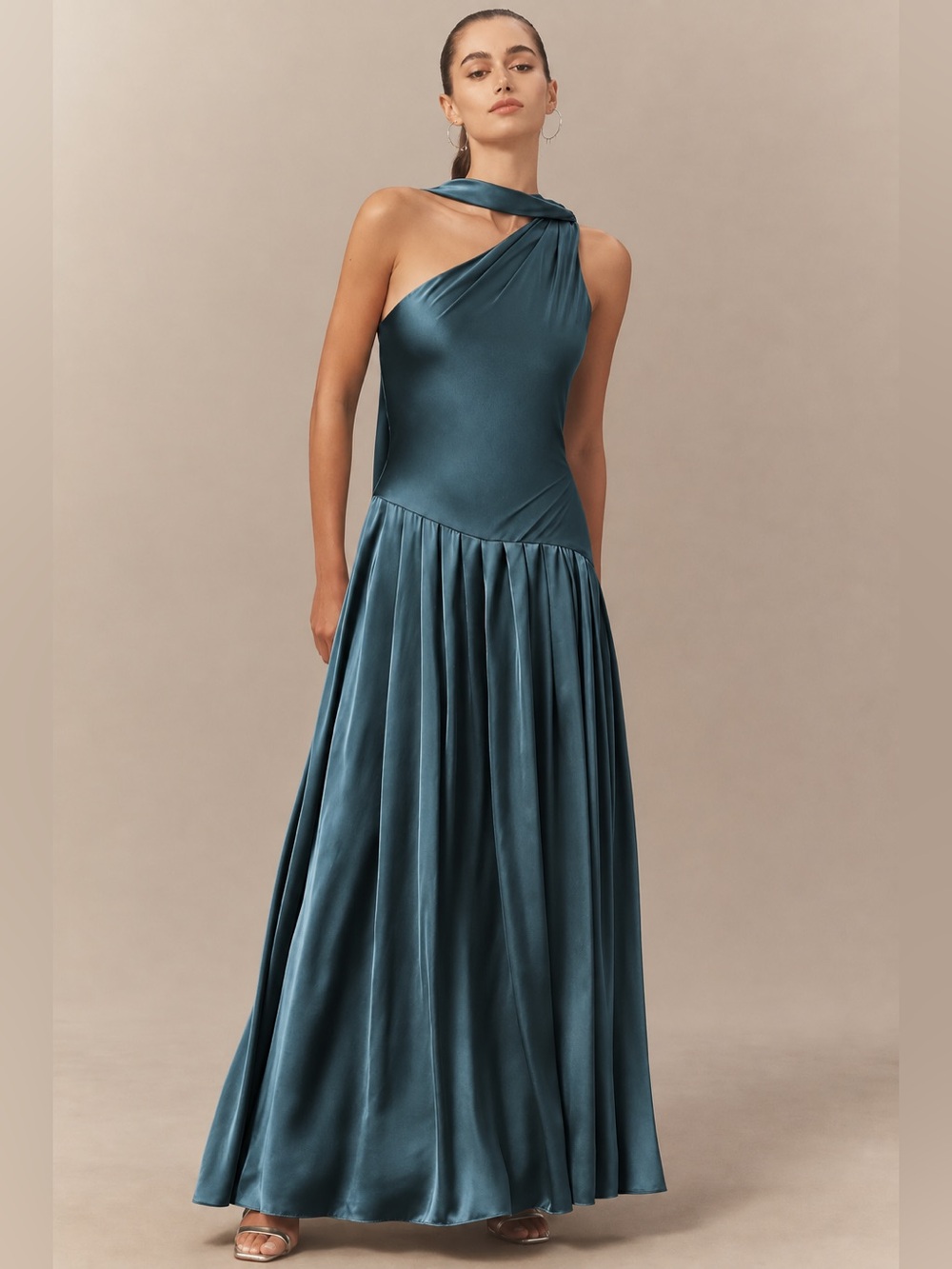 Anthropologie BHLDN Asymmetrical One Shoulder Blue Formal Gown Dress Wedding
